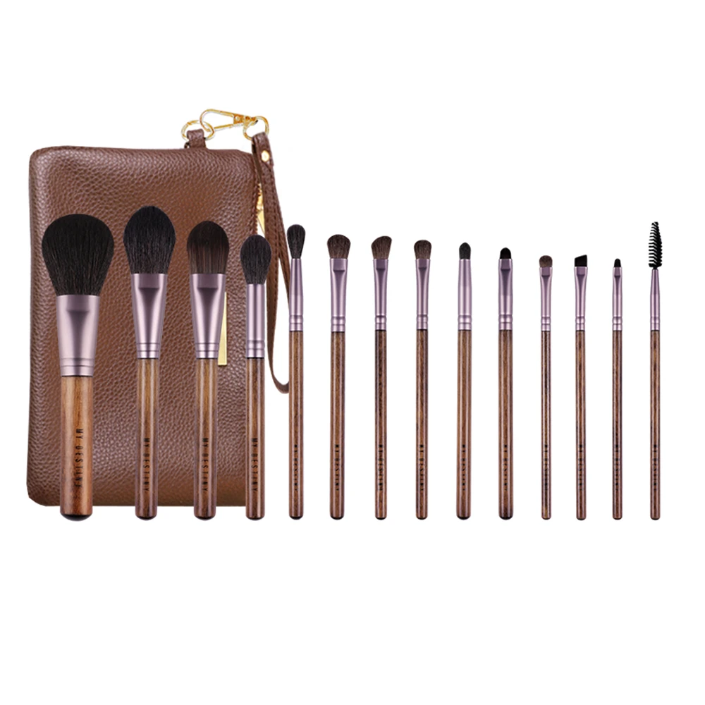 

High Quality 14Pcs Makeup Brushes Set Natural Wood Goat Hair Soft Powder Blending Eye Nose Shadow Complete Brush Kit