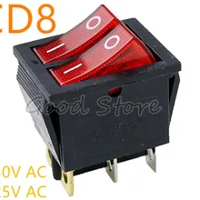 1 шт. KCD8 6PIN 16A 250V 20A 125V красный двойной светильник перекидной переключатель сделаны в Водонепроницаемый ВКЛ-ВЫКЛ Лодка Мощность переключатель