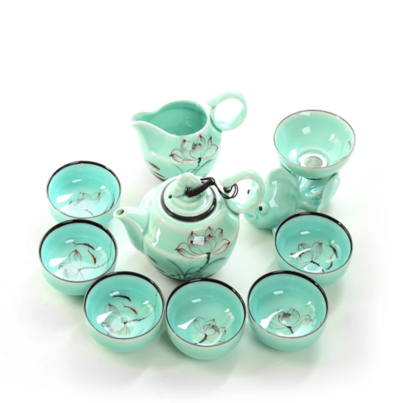 Teiera in Ceramica con Manico in Rattan e 4 Tazze fanquare Servizio da Tè in Porcellana Giapponese Bianca e Blu Servizio da Tè con Gru e Squame di Pesce 