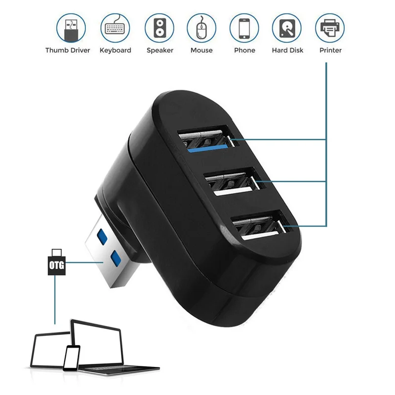 USB концентраторы Usb концентратор 3 0 порта 2 Мини Поворотный сплиттер адаптер для