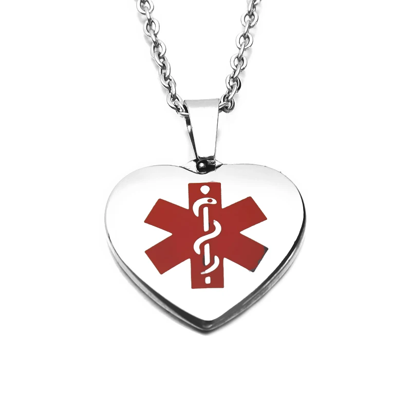 

Medical Sign Customized Name Engraved Heart Dog Tag Necklace Stainless Steel Pendant Blank Military Army Soldier Men's Necklaces