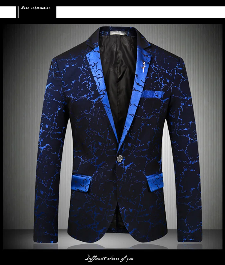 HCXY высокое качество, модные Для мужчин s печати Блейзер Повседневное Slim Fit платье для выпускного вечера Блейзер Для мужчин этап одежда Пиджаки мужской костюм куртка