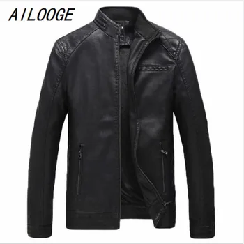 

AILOOGE Autumn Winter Mens PU Leather Jacket Stand Collar Jacket Men Zipper Style Motor Vehicle Clothing Large Size L-4XL HZ135