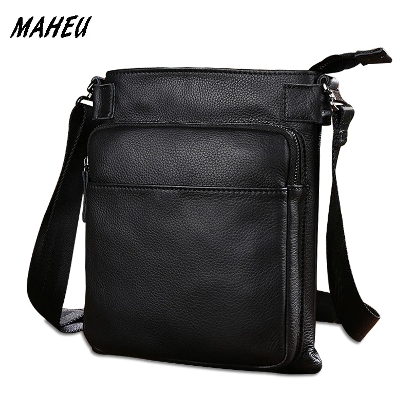 Men's Genuine Leather Shoulder Bags Cow Leather Black Vertical Handbags Male Work Bags Men Mini