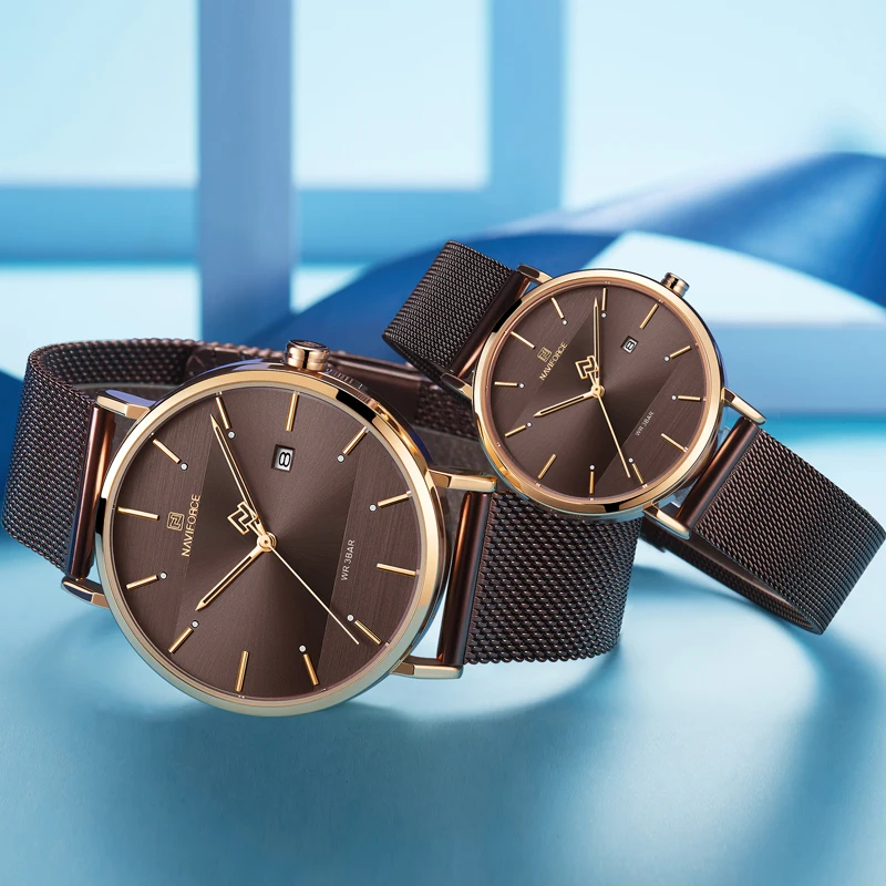 Пара наручные часы naviforce Лидирующий бренд из нержавеющей стали Кварцевые наручные часы для мужчин и женщин модные повседневные часы подарочный набор для продажи