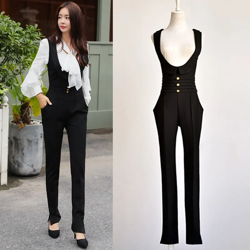 2018 autumn Fashion Rompers Women office lady ol skinny high waist