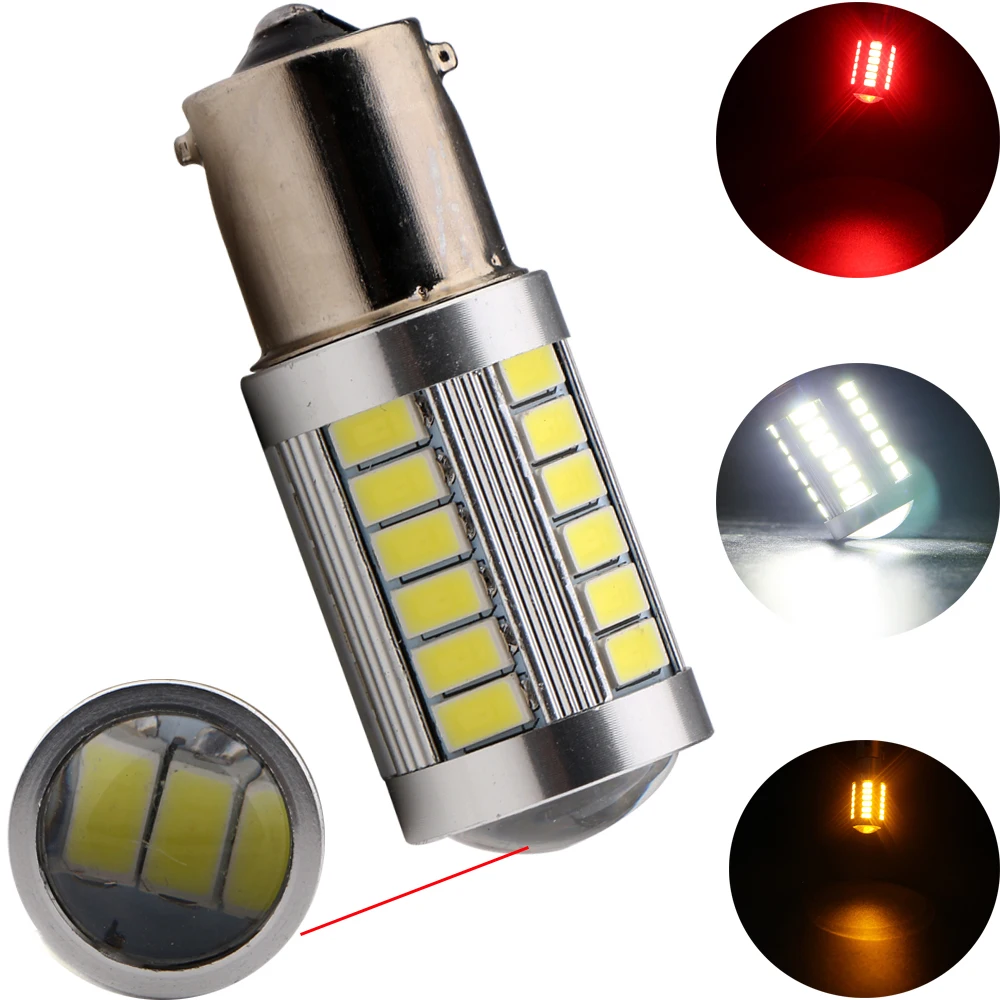 

YM E-Bright 20Pcs/Lot S25 1156 BA15S 1157 BAY15D 3156 3517 7440 7443 5730 33 SMD With Lens Auto Led Lamp Parking Tail Lights 12V