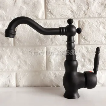 

Swivel Spout Black Oil Rubbed Brass Bathroom Faucet Deck Mount Single Handle Cold and Hot Water Taps Basin / Sink Faucets lnf356