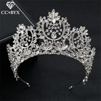 

CC wedding jewelry big crown tiara hairbands luxury shine rhinestone engagement hair accessories for bridal hollow design XY348