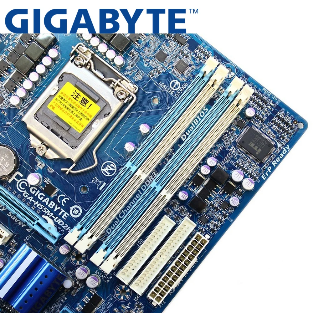Десктопная Материнская плата GIGABYTE H55 Socket LGA 1156 i3 i5 i7 DDR3 16G Micro ATX оригинальная б/у