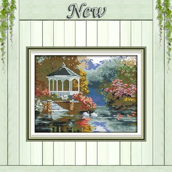 

Swan lake scenery park diy painting counted printed on canvas DMC 11CT 14CT kits chinese Cross Stitch embroidery needlework Sets