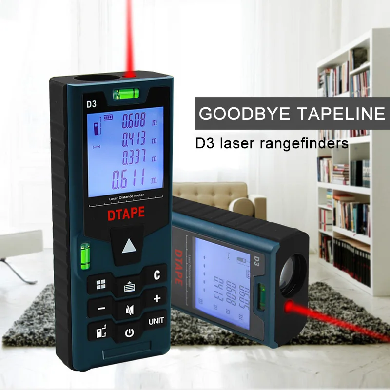 D3 Laser Range Finder DTAPE Distance Meter 40M/60M/80M/100M Tape Ruler Measure Laser Distance Volume Tool Auto Power Off