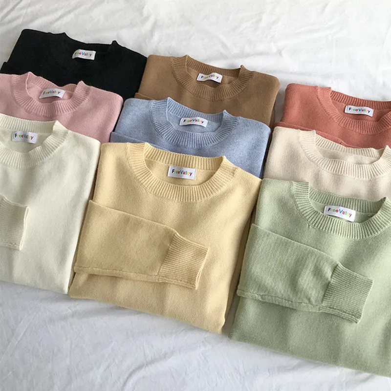 

9 colors 2018 autumn and winter breif style loose solid color sweaters womens sweaters and pullovers womens (F1322)