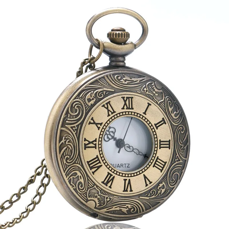 Классическая бронза полые римские число случай кварцевые фоб карманные часы с Цепочки и ожерелья Подвеска Сеть подарок для Для женщин Для