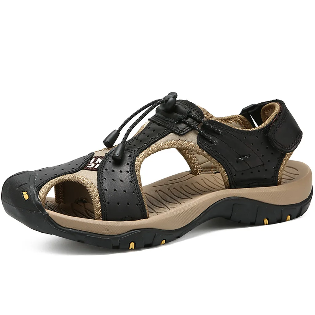 

SAGACE Men's Sandals summer men shoes Breathable Walking Beach Sports Slippers Outdoor men\x27s shoes Leather Flats Casual Apl23