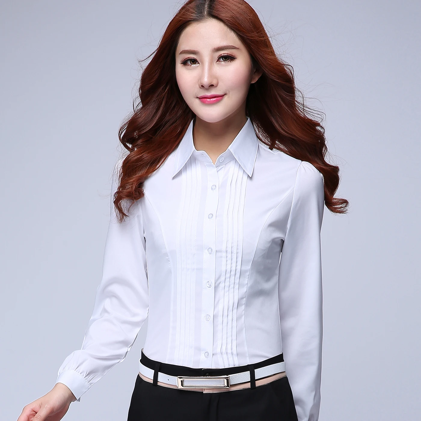 2015 Summer Female Long Sleeve Slim Formal Shirt Work Wear Overalls Ol