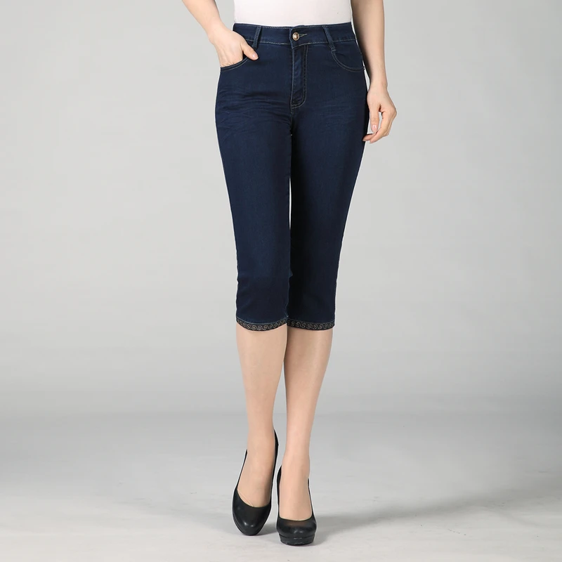 Woman Dark Blue Cropped Jeans Pant Summer Casual Denim Trousers Women Plus Size Crop Pants Zipper Fly Design Denim Pantalones Woman Dark Blue Cropped Jeans Pant Summer Casual Denim Trousers Women Plus Size Crop Pants Zipper Fly Design Denim Pantalones