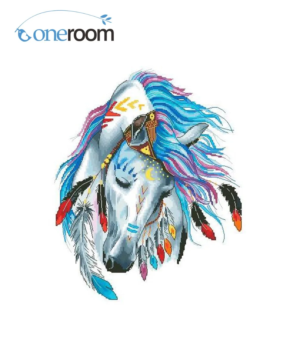 

Free Delivery Top Quality Lovely Counted Cross Stitch Kit Colorful Feather Horse Totem Noble Animal