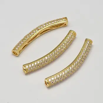 

Hollow Tube Brass Micro Pave AAA Cubic Zirconia Beads, Cadmium Free & Nickel Free & Lead Free, Golden, 36.5x4.5mm, Hole: 2mm