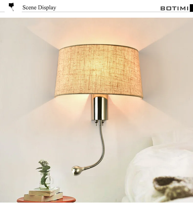 Conduziu a Luz da Parede com Tecido Abajur para o Quarto de Cabeceira Botimi Moderno Applique Murale Luminária Led Arandela Luz Quente 8 led wall light