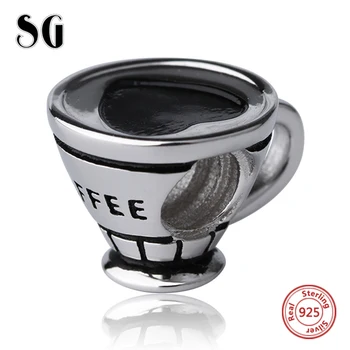 

925 Sterling Silver Coffee Cup Love Heart Beads For Women Fit Original pandora Charms Bracelet Fashion DIY Jewelry for women