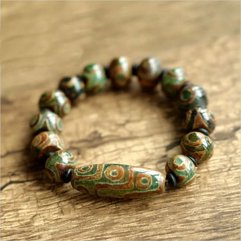 

Real Natural Onyx Beaded Bracelets With Dzi Bead Evil Eye For Women Men Natural Stone Antique Retro Tibetan Buddhism Jewelry