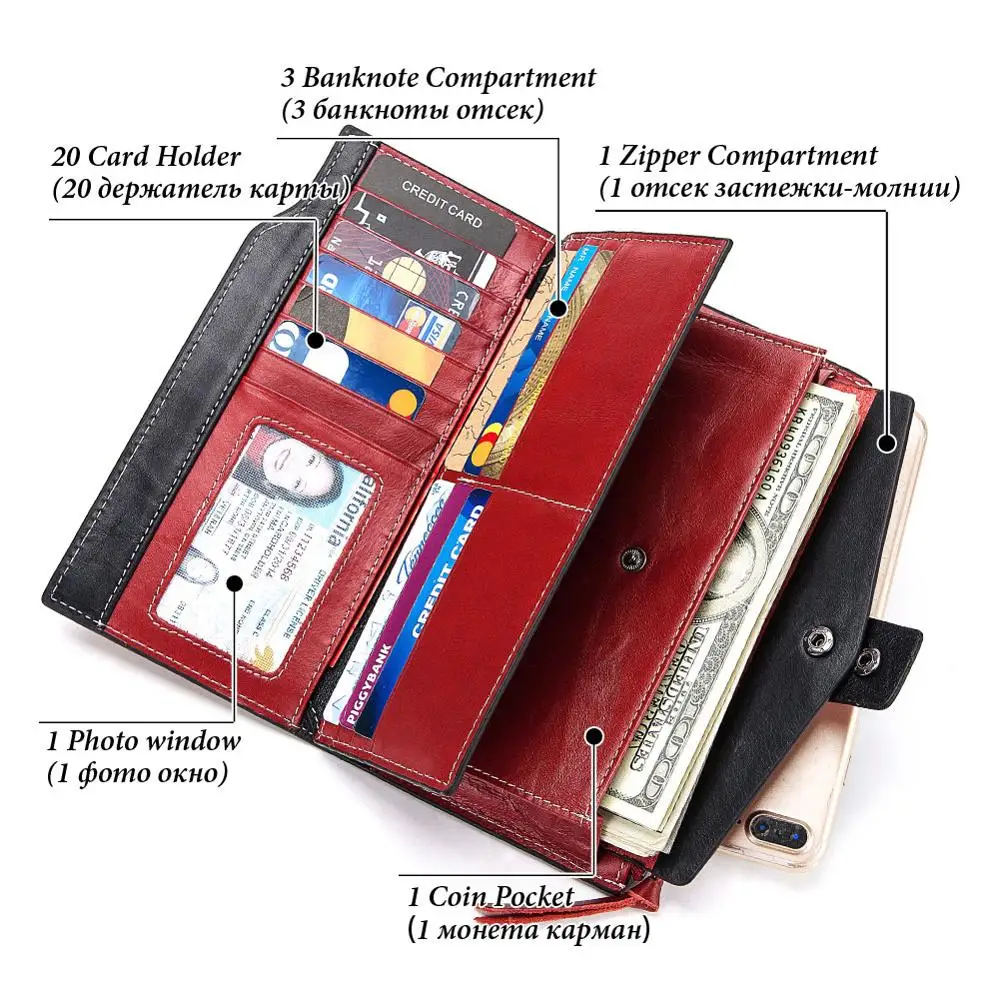 Genuine Leather Women Wallet and Female Clutch Coin Purse Portomonee Phone Bag Card Holder Handy High Quality