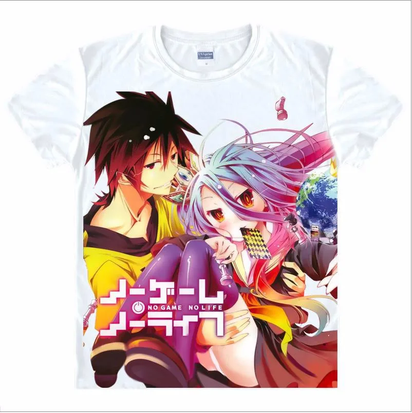 1 New Men's Unique Anime T-shirt 3d Print No Game No Life NGNL Sora Shiro Short Sleeve Casual Cosplay T Shirt Camisetas Masculina