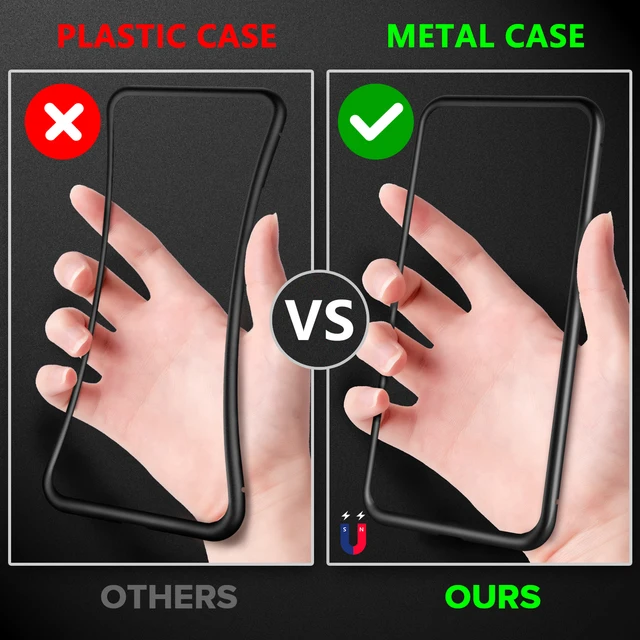 GETIHU Metal Magnetic Case for iPhone XR XS MAX X 8 Plus 7 Tempered Glass Back