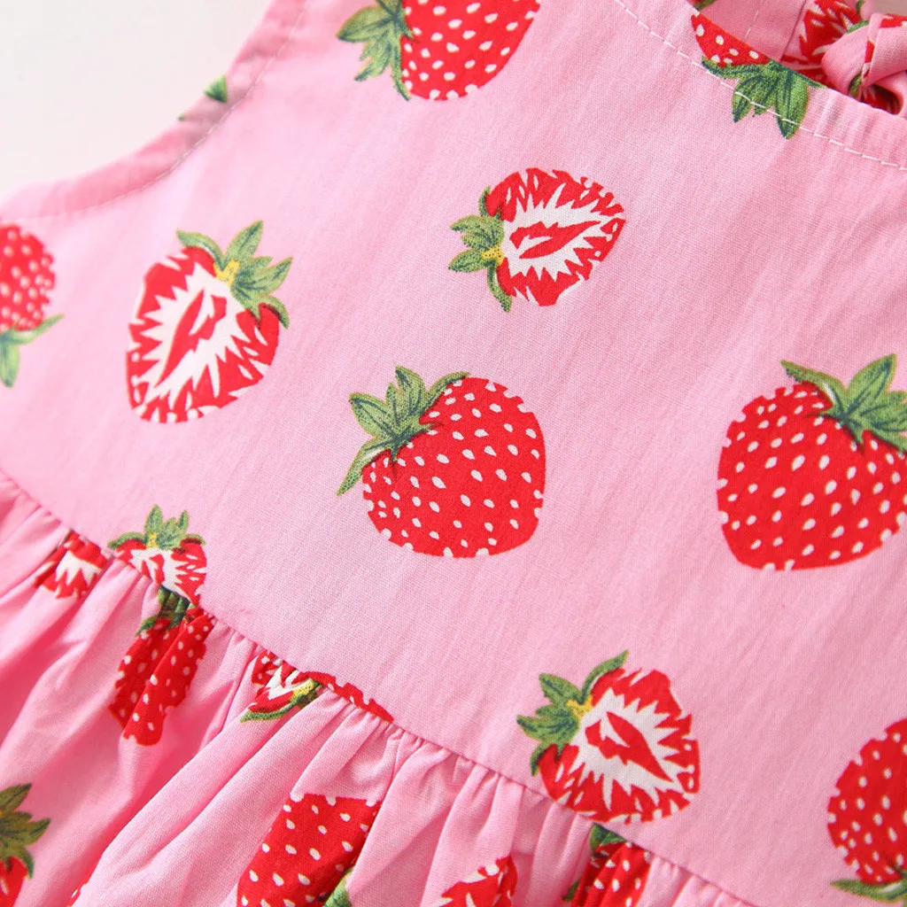 Летнее платье принцессы для маленьких девочек с рисунком фруктов, лимон, клубника, ананаса; комплект повседневной одежды с шапочкой; летнее пляжное платье