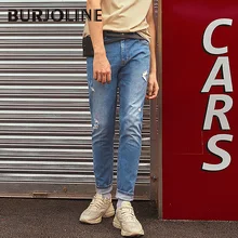 BURJOLINE Лето мужские джинсы моющиеся эластичные узкие джинсовые брюки B9209