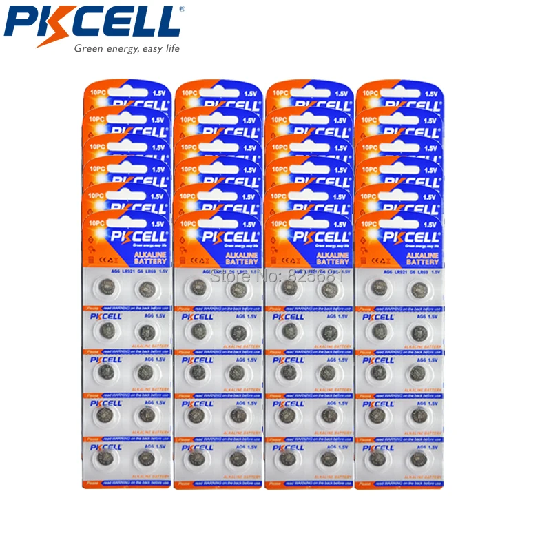 24Card 240Pcs PKCELL AG6 Button Coin Battery 32mAh 1.5V Equal 371 LR920
