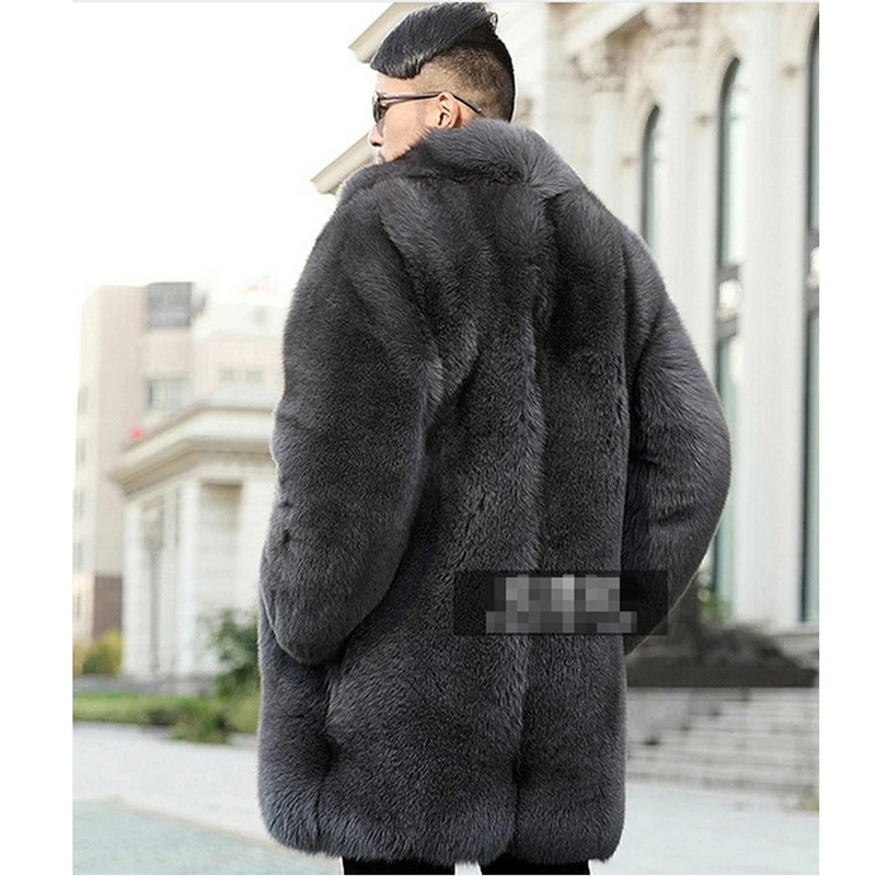 Модное мужское роскошное большое меховое пальто с имитацией лисьего меха длинное Европейское и американское Мужское пальто ветровка S-6XL