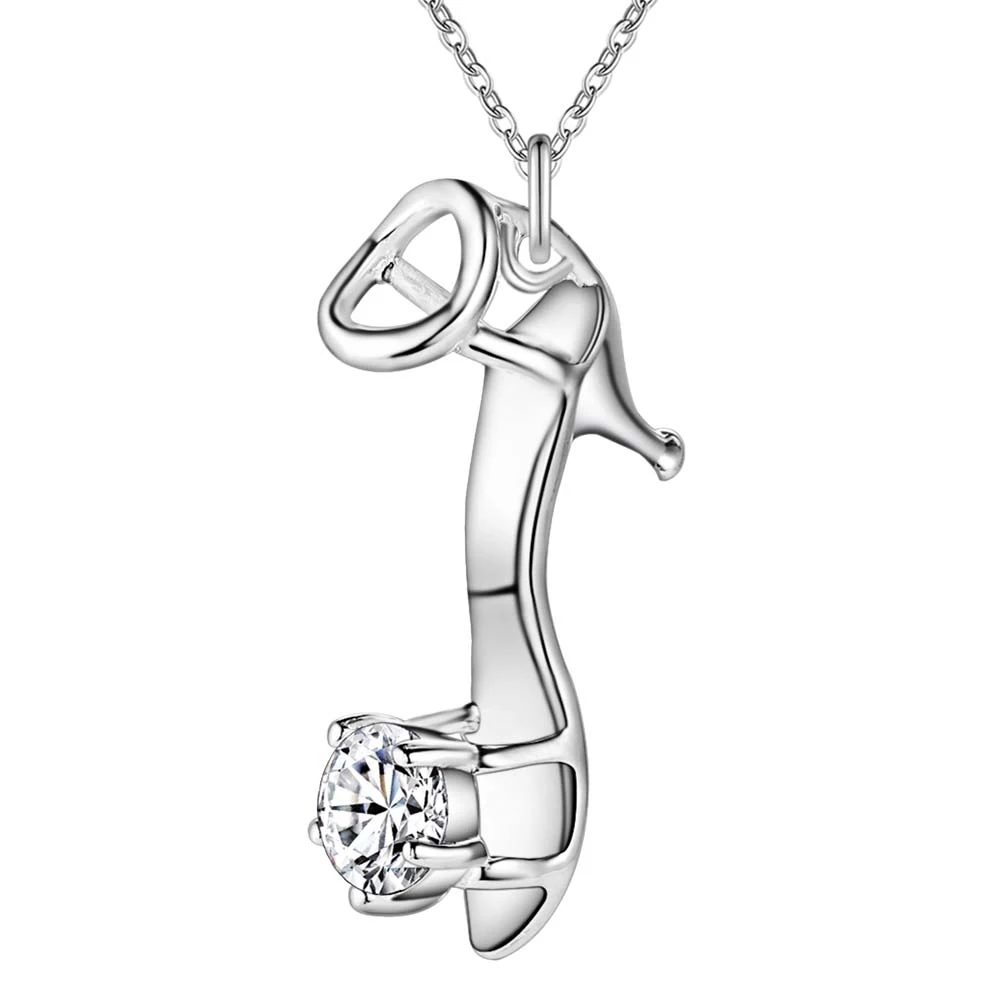 

Wholesale silver plated charm jewelrys Necklace,free shipping 925 fashion jewelry pendant high-heeled shoes inlay stone AN251