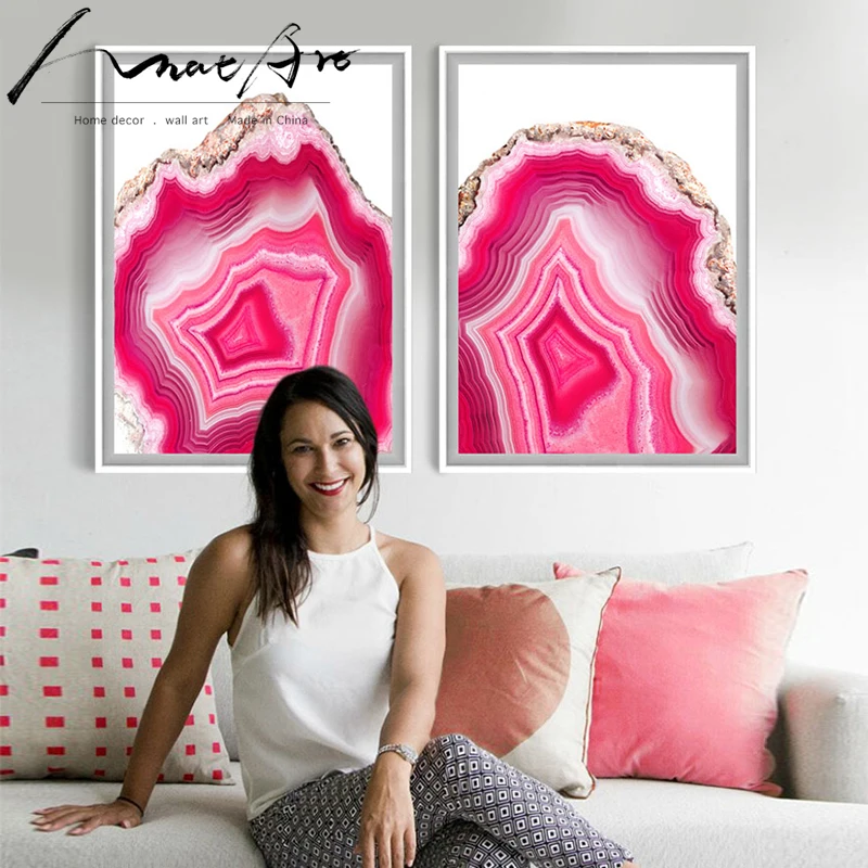 

Agate Poster Picture Print Rose Red Modern Nordic home Decor Abstract Painting Canvas Wall Art Pink minimalist original design