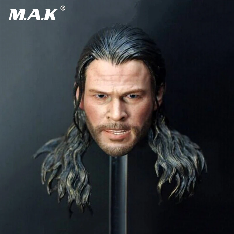 

1/6 Scale male head The Dark world Thor Head Carved long hair PVC Head Model Toys Fit 12" Action Figure Body