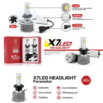 

X7 H3 H13 H4 H1 H7 9005 9007 LED Car Headlight Fog Light 80W 7200LM 6000K Auto Headlamp Front Light Bulbs Driving Headlights