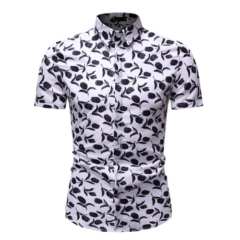 

Hit Color Floral Print Shirt Men 2019 Brand New Slim Fit Short Sleeve Hawaiian Shirt Men Beach Casual Hawaii Shirts Male Chemise