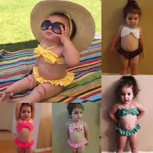 Милый детский комплект бикини для маленьких девочек, купальный костюм с бантиком на бретельках, купальный костюм с низкой талией и юбкой-пачкой, пляжная одежда с открытыми плечами, купальный костюм