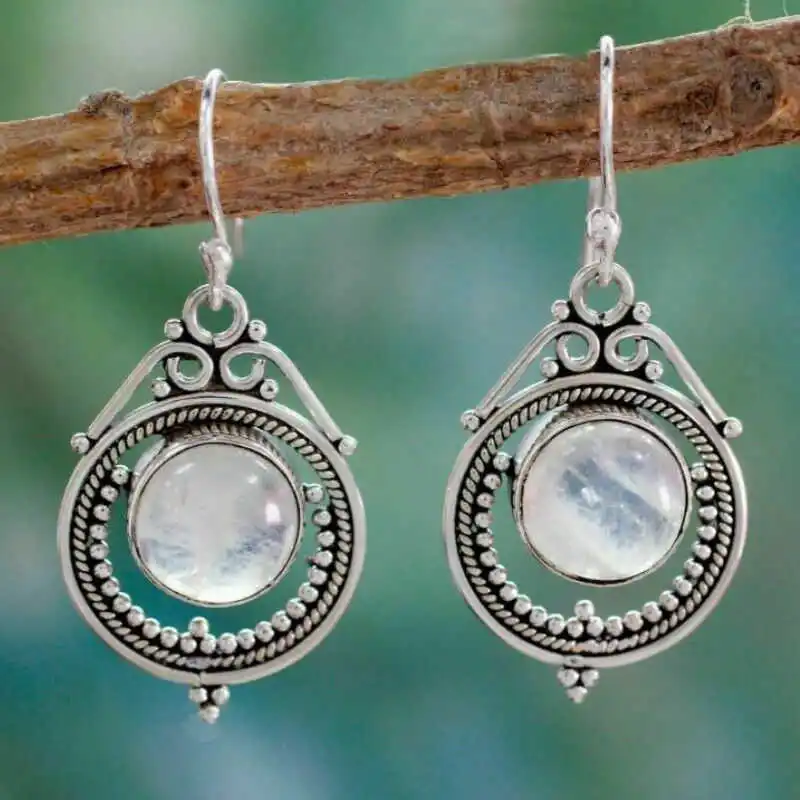 12 Moonstone Серьги из лунного камня 925 серебряный модный подарок для женщин висячие серьги - Окраска металла: 12 Moonstone