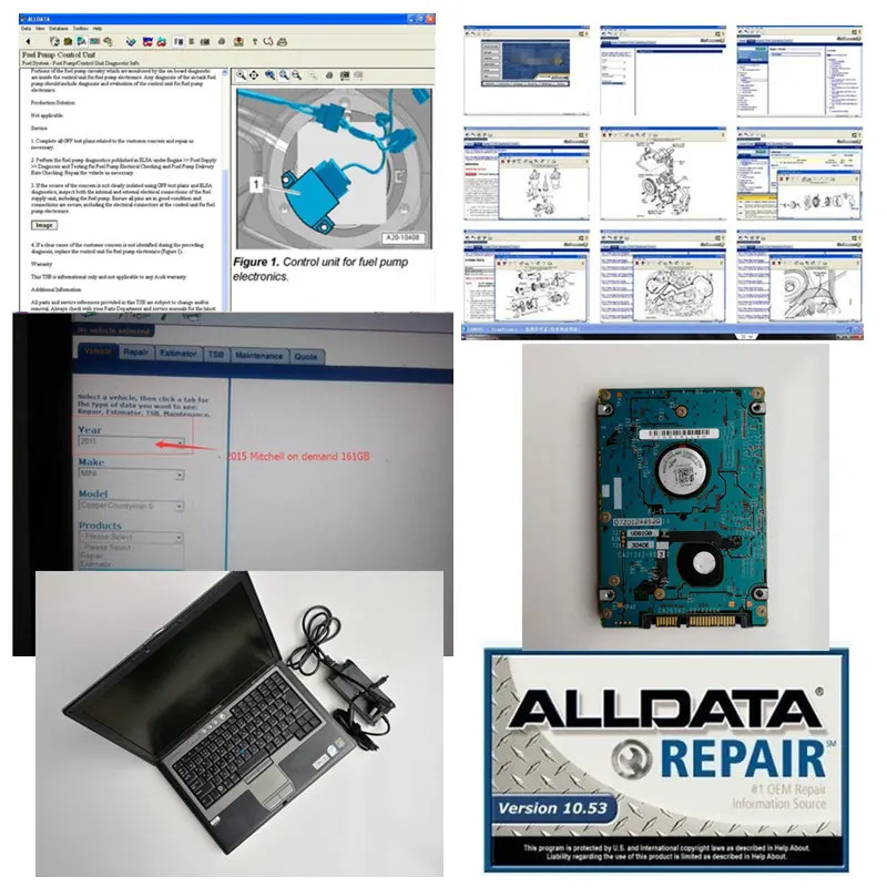 Готов к использованию Alldata 10 53 с D630 4G ноутбук и mitc-hell ondemand 2015 авто ремонт