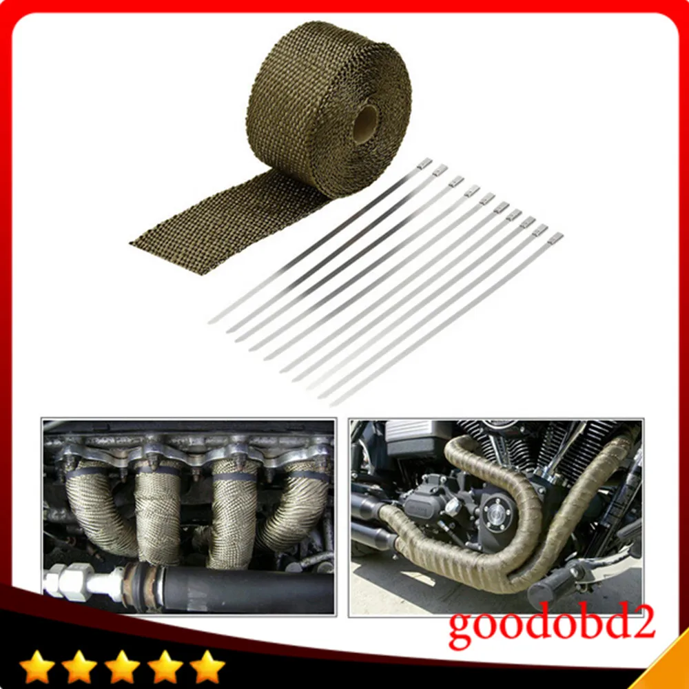 

10m Heat Wrap Exhaust Manifold Downpipe 10x Ties for Car Motorcycle