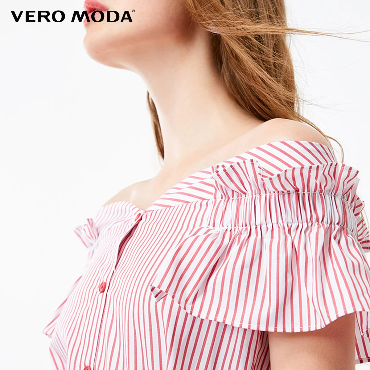 Vero Moda Плиссированное Полосатое платье с открытыми плечами на шнуровке с эластичными манжетами | 31837B505