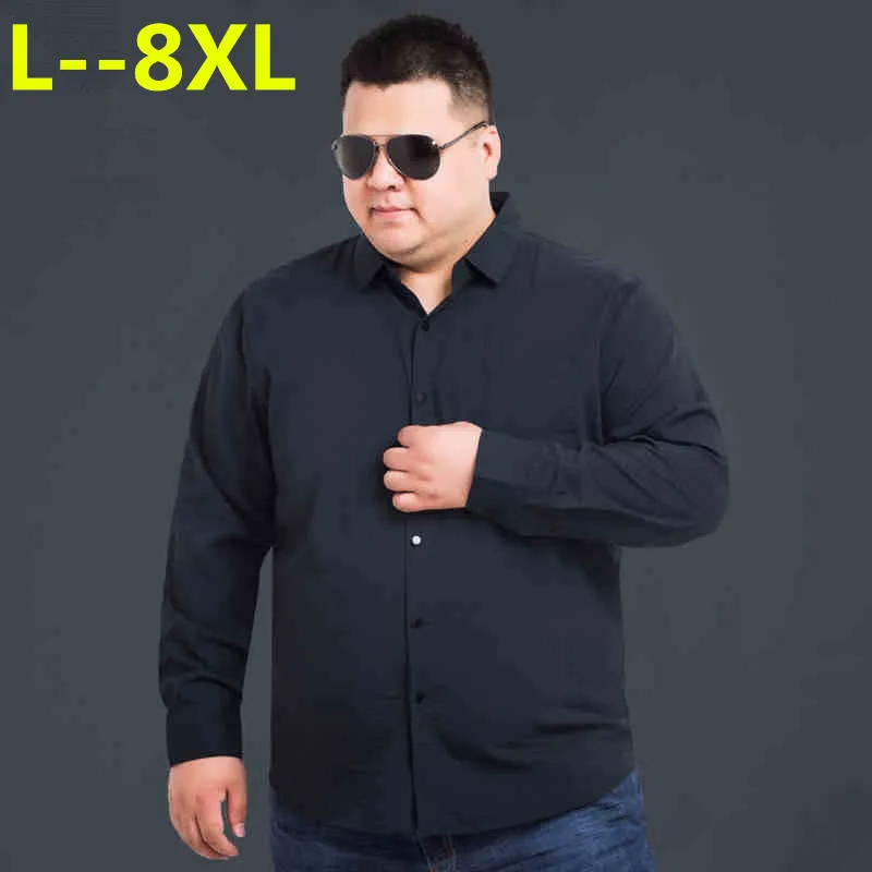 Большие размеры 8XL 6XL 5XL 4XL хлопковая брендовая Однотонная рубашка мужские весенние мужские повседневные рубашки с длинными рукавами оксфордское платье рубашка camisa masculina