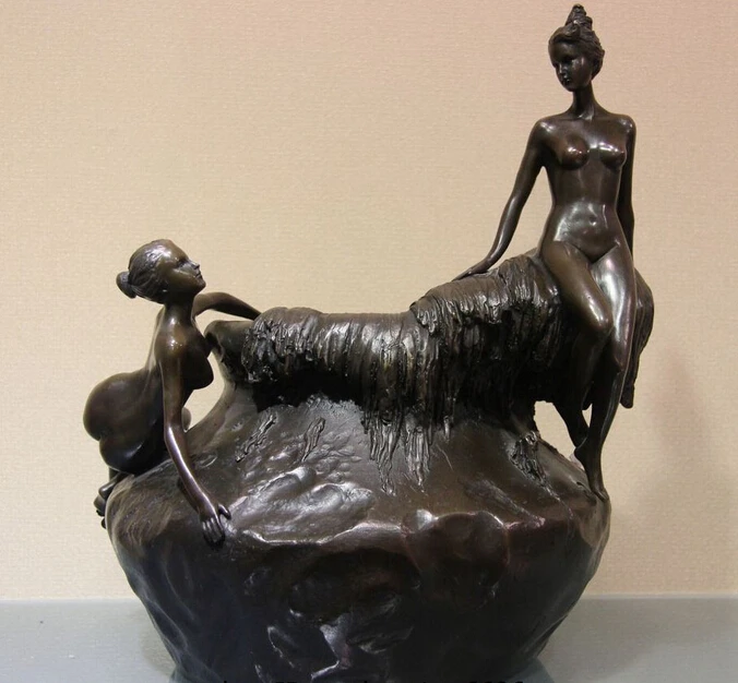 

fast shipping USPS to USA S0607 Western Art Pure Copper Bronze Girl Jar Pot Tank Crock Artwork Sculpture Statue