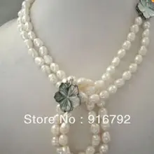 Красивая 8-9 мм белый пресной воды жемчужное ожерелье и браслет(C0322