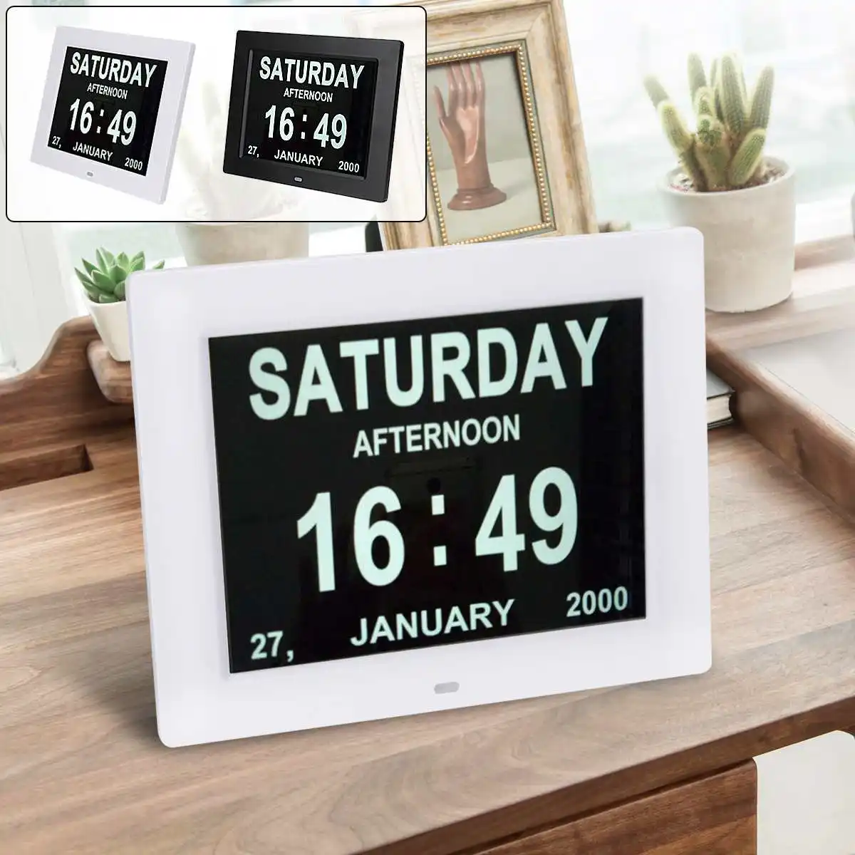 

Meigar 2Color 8 Inch LED LCD Dementia Table Digital Photo Frame Large Letter Gifts LCD Calendar Day Clock Date/Week/Month/Year