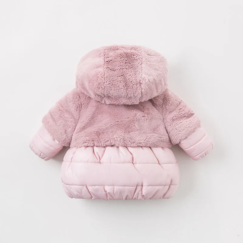 DBA7949 dave bella winter baby girls pink hooded coat infant padded jacket children high quality coat kids padded outerwear