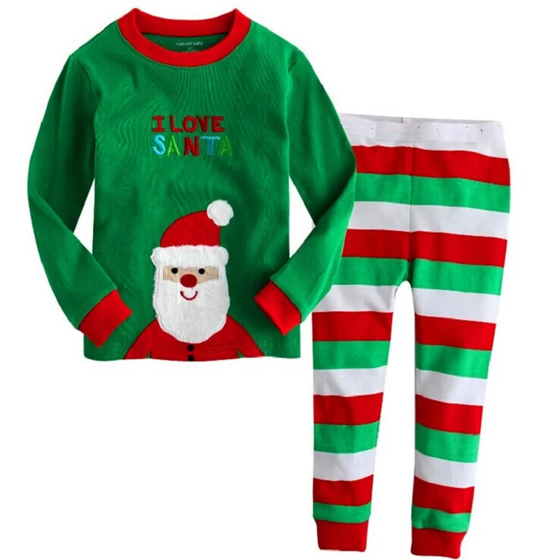 Hooyi мальчиков Рождественская пижама хлопок дети красный Санта Футболка зеленый красный, белый брюки с полосками для девочек пижамы с деревом одежда - Цвет: XM4