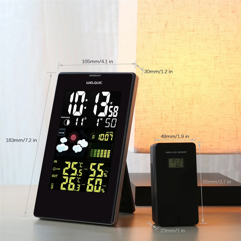 Wireless Color Weather Station EU US UK Plug Weather Forecaster In Outdoor Temperature Humidity Alarm Snooze Function07